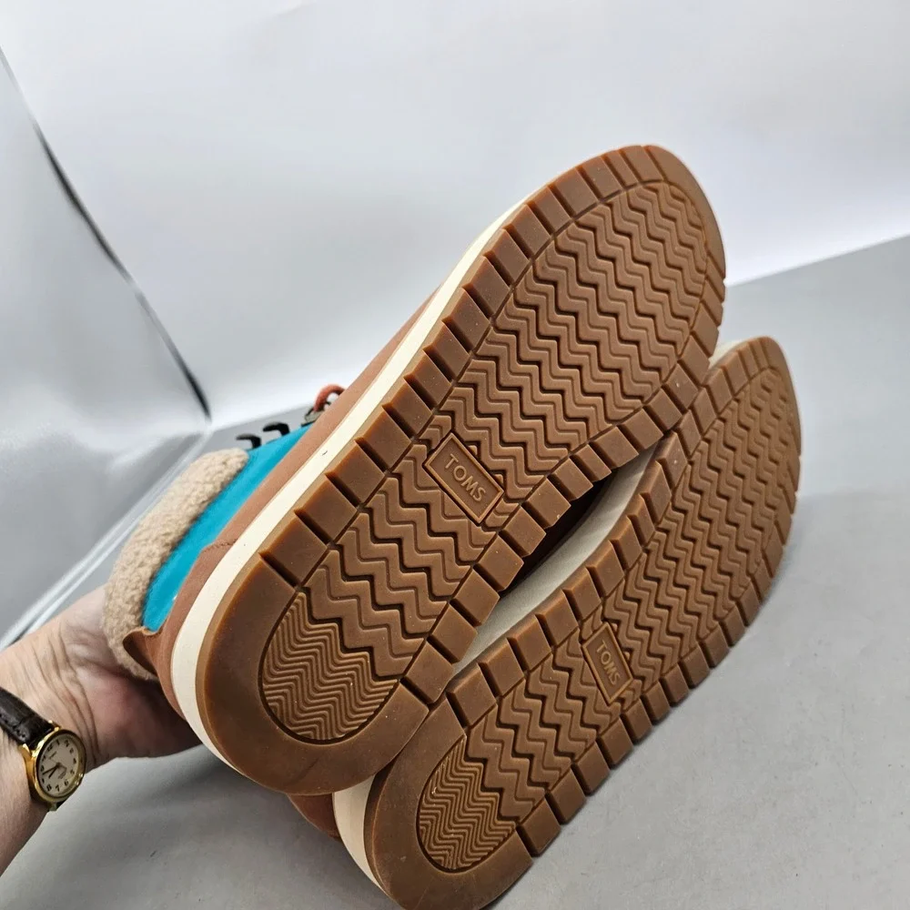 TOMS Mesa Waterproof Colorblock Boot Brown Teal Yellow Faux Shearling 10014157 7